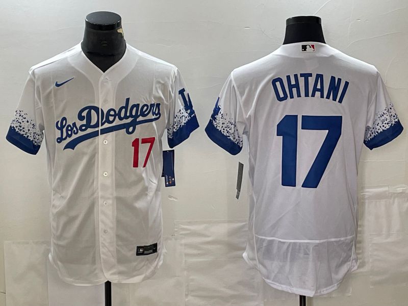 Men Los Angeles Dodgers #17 Ohtani White Nike Elite MLB Jersey style 4